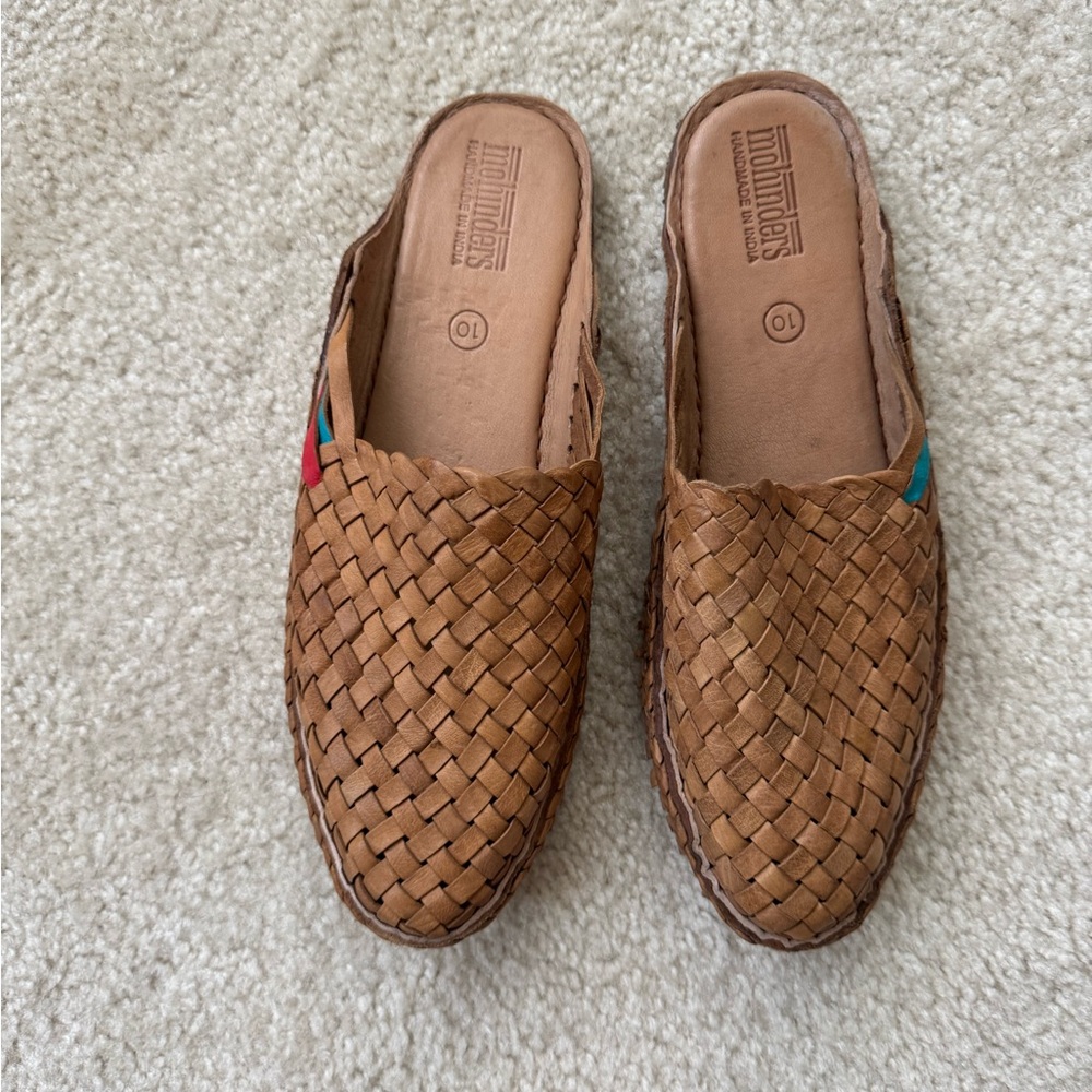 Mohinders Brown Woven Leather Mules